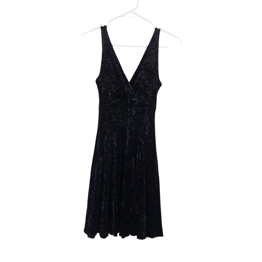 Vintage Betsey Johnson Skater Dress Black Sleeveless Velvet Fit & Flare Size XS